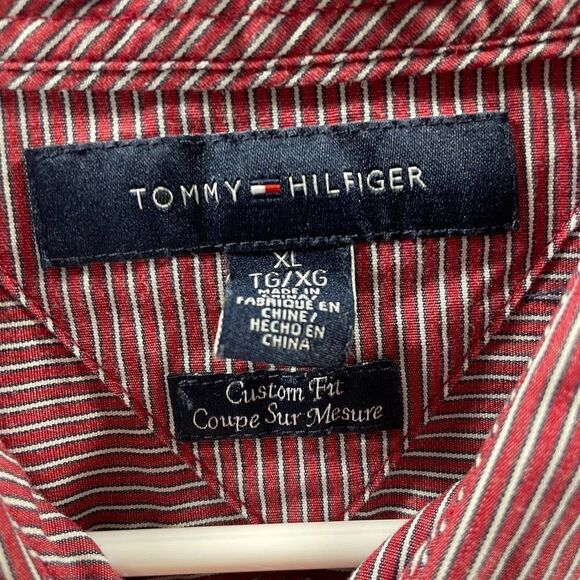Tommy Hilfiger Shirt Mens Extra Large Red White Stripes Cotton Custom Fit Logo - Picture 7 of 12